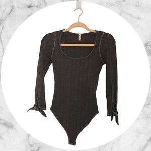 Free People Ribbed Quarter Sleeve Bodysuit Size S